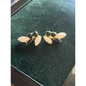 VINTAGE INSPIRED White And Black RHINESTONE EAR CLIMBER CLIP EARRINGS‎ COSTUME